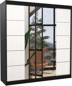 Dulap cu uși glisante DALMATIA – cu oglindă – 200x58x215 cm – Negru / Alb