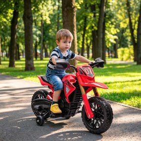 AIYAPLAY Motocicletă Electrică pentru Copii 3-8 Ani, 2 Motoare 12V, Roți Ajutătoare și Claxon, 3 Km/h, 30 Kg, Roșu | Aosom Romania