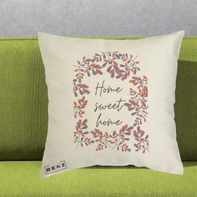 Perna Decorativa Home Sweet Home Frunze Colorate, 40x40 cm, Ecru, Husa Detasabila, Perna Inclusa, BEKZ®