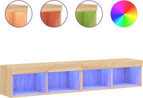 vidaXL Comode TV cu lumini LED, 2 buc., stejar sonoma, 80x30x30 cm