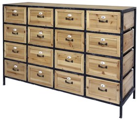 Comoda natur, din lemn masiv si metal, cu 16 sertare, aspect industrial