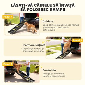 PawHut Rampă Pliabilă pentru Câini pentru Mașini și Paturi Înalte, Scară Portabilă cu 10 Trepte Antiderapante, Ușoară, Suportă Până la 68 kg, Negru | Aosom Romania