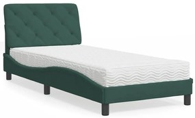 vidaXL Pat cu saltea, verde închis, 90x200 cm, catifea