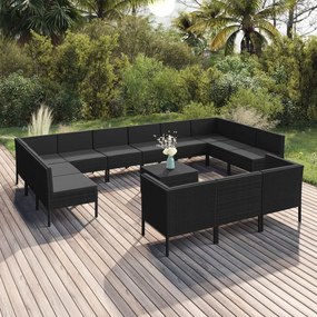 3094629 vidaXL Set mobilier de grădină cu perne, 14 piese, negru, poliratan