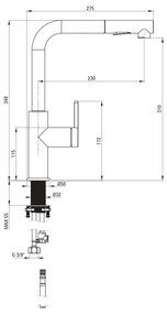 Baterie pentru chiuveta bucatarie, otel, cap mixer, 2 tipuri de jet, dus extractabil, Deante Momi Otel