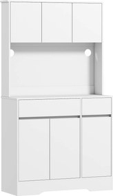 HOMCOM Bufet de Bucătărie Modern cu 4 Dulapuri, 2 Sertare și Rafturi Reglabile, 100x38x180 cm, Alb | Aosom Romania