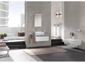 Dulap baza suspendat cu blat sticla, Memento Villeroy&amp;Boch, lavoar stanga, 80.6x46x37cm, alb/gri, C779L0MT