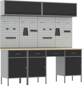 vidaXL Set de dulapuri de lucru cu sertar cu depozitare 10 pcs Negru