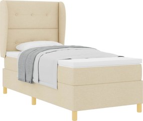 vidaXL Pat cu arcuri cu saltea cu headboard Crem 190 x 90 cm țesătură