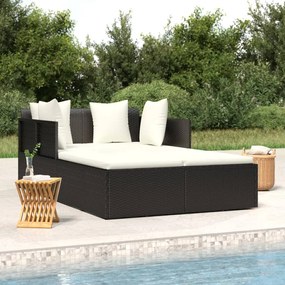 362267 vidaXL Șezlong cu perne, negru, 182x118x63 cm, poliratan