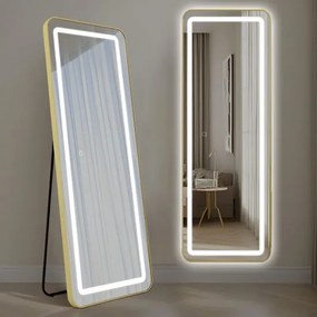 Oglinda LED Dreptunghiulara 50x160 cm, Iluminare 3 Nuanțe, Touch Control & Design Premium Rama Gold