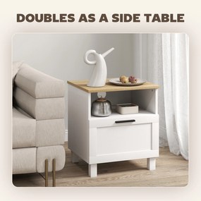 HOMCOM Noptieră Dormitor cu Sertar și Raft Deschis, Noptieră Modernă Compactă cu Picioare din Lemn de Pin, 45x38x50 cm, Alb | Aosom Romania