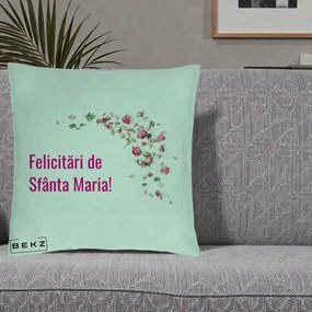 Cadou de Onomastica - Perna Personalizata Felicitari de Sfanta Maria, 40x40 cm, Verde Menta, Husa Detasabila, Perna Inclusa, BEKZ®