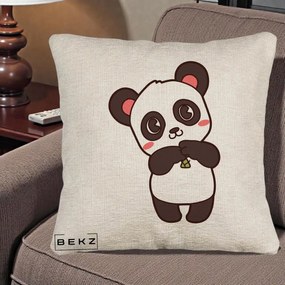 Perna Personalizata Panda Kawaii cu Bambus, 40x40 cm, Bej Canapea, Husa Detasabila, Perna Inclusa, BEKZ®