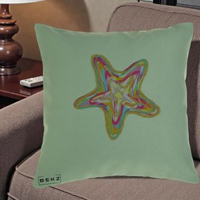 Perna Decorativa Stea de Mare Neon Curcubeu, 40x40 cm, Verde, Husa Detasabila, Perna Inclusa, BEKZ®