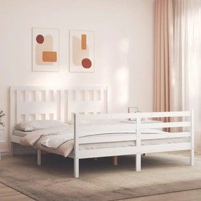 3194582 vidaXL Cadru de pat cu tăblie, alb, 160x200 cm, lemn masiv