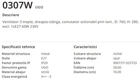 Lustra cu ventilator UGO 0307W GL