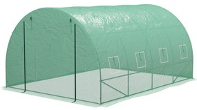 Outsunny Seră de Grădină Tunnel 12 m² 4L x 3l x 2H m Oțel îmbunătățit + PE Înaltă densitate 140 g/m² 8 ferestre Ușă înrolabilă Verde | Aosom Romania
