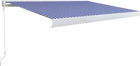 vidaXL Copertină manuală tip casetă, albastru și alb, 400 x 300 cm
