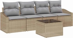 vidaXL Set de canapea cu pernă 5 pcs Beige și gri deschis poliratan