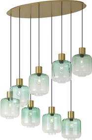 Lampă suspendată Hotel Chic alamă cu sticlă albastră și verde 8 lumini - Qara