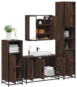 vidaXL Set de mobilier de baie din 4 piese din lemn de stejar maro