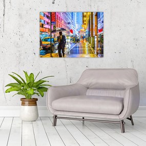Tablou pe sticlă - Oraș în lumina neoanelor (70x50 cm)