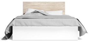 Pat matrimonial alb/cu aspect de lemn de stejar cu spațiu de depozitare 140x190 cm Sahara – Marckeric