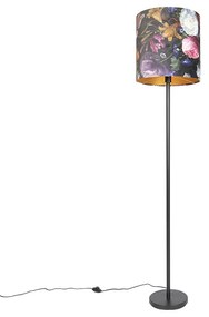 Lampă de podea romantică neagră cu abajur floral 40 cm - Simplo