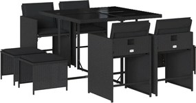 vidaXL Set mobilier de grădină cu perne, 9 piese, negru, poliratan