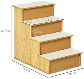 PawHut Scara pentru animale de companie, pentru câini/pisici, 4 trepte, Plus scurt, până la 30 kg, 40 x 59 x 54,2 cm, Natural | Aosom Romania