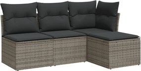 vidaXL Set canapea de grădină cu perne, 4 piese, gri, poliratan