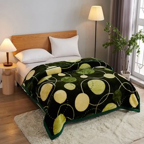 Pătură Cocolino dublă, verde cu cercuri și frunze, 200x230 cm, PDD10
