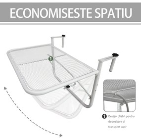 Outsunny Măsuță Suspendată pentru Balcon, Suport Reglabil pe Înălțime, Ideală pentru Spații Reduse, 60x56.5x45cm, Alb | Aosom Romania