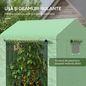 Outsunny Sera de Gradina 200x140x200cm cu Usa Rulanta Ferestre din Plasa Verde | Aosom Romania