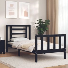 3192850 vidaXL Cadru de pat cu tăblie single, negru, lemn masiv