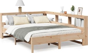vidaXL Pat cu bibliotecă fără saltea, 150x200 cm, lemn masiv de pin