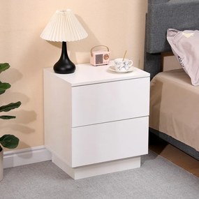 Noptieră cu 2 sertare, iluminare LED, telecomanda, Alb, 45x35x52 cm