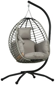 Outsunny Leagăn pentru Exterior cu Pernă Capitonată, Scaun Suspendat pentru Terasă cu Suport Metalic, Cos Pliabil, 110x100x188 cm, Gri| Aosom Romania