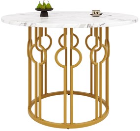 Masă rotundă pentru 4 persoane, Alb+Auriu | Aosom Romania