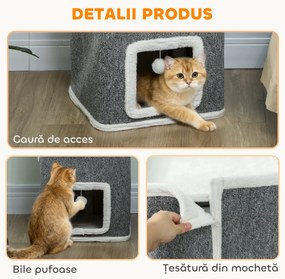 PawHut Ansamblu de joacă pentru Pisici cu 4 Nivele, 3 Bile de Jucărie din PAL, Textil și Pluș, 41x41x100 cm, Gri și Alb | Aosom Romania