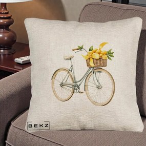 Perna Decorativa Bicicleta cu Cos de Lamai Mediteranean, 40x40 cm, Bej Canapea, Husa Detasabila, Perna Inclusa, BEKZ®