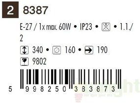 Aplica de perete exterior IP23, down light, negru Sydney 8387 RX