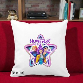 Perna Personalizata K-pop HUNTRX Trio Stea cu Pisica, 40x40 cm, Alba Mata, Husa Detasabila, Perna Inclusa, BEKZ®