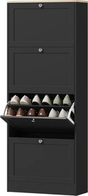 HOMCOM Dulap pentru încălțăminte 24 perechi, dulap cu 4 sertare rabatabile, etajere reglabile, 60x23,5x151cm, negru | Aosom Romania