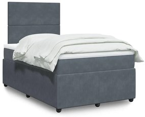 vidaXL Pat box spring cu saltea, gri închis, 120x200 cm, catifea