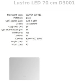 Oglinda baie cu iluminat LED IP44 Mirror LED 50x70cm
