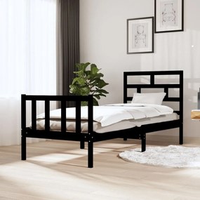 3101312 vidaXL Cadru de pat mic single, negru, 75x190 cm, lemn masiv de pin