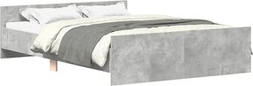 vidaXL Cadru de pat cu tăblie la cap/picioare, gri beton, 135x190 cm