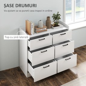 HOMCOM Comodă cu 6 Sertare, Margini Înălțate și Mânere în Formă de U, 110x40x88 cm, Alb | Aosom Romania